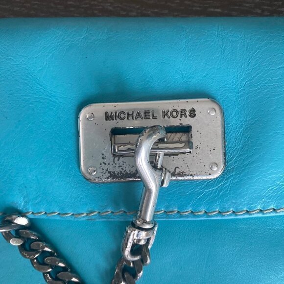 Michael Kors Leather Clutch Shoulder Bag | Blue - Picture 2 of 10